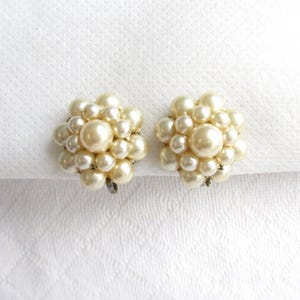 Pearl Beaded Cluster and Domed Vintage Screw Back Earrings - 1940&#39;s/1950&#39;s - NY Estate Jewelry