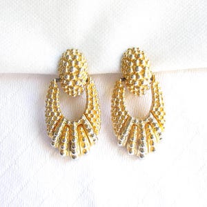Raised Relief Gold Metal Door Knocker Style Vintage Clip Back Earrings - NY Estate Jewelry