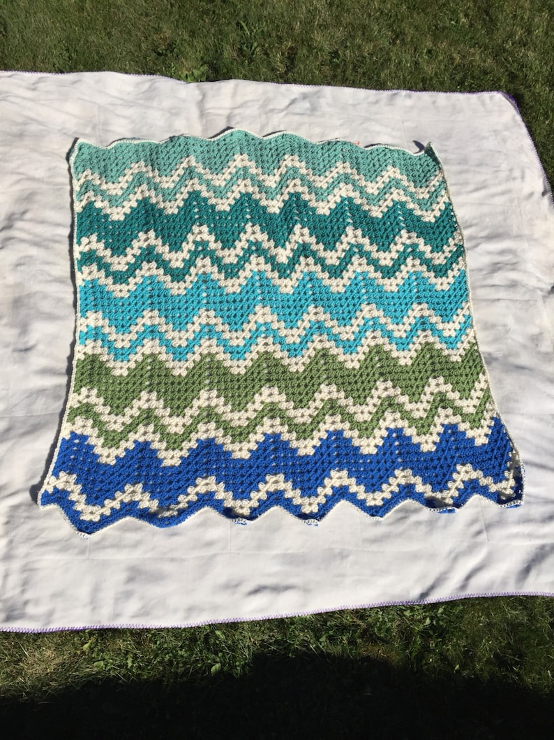 Blue and Green Chevron Afghan