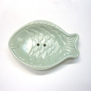 Soap dish in mint-colored silk-matt glaze, handmade ceramic, fish bowl