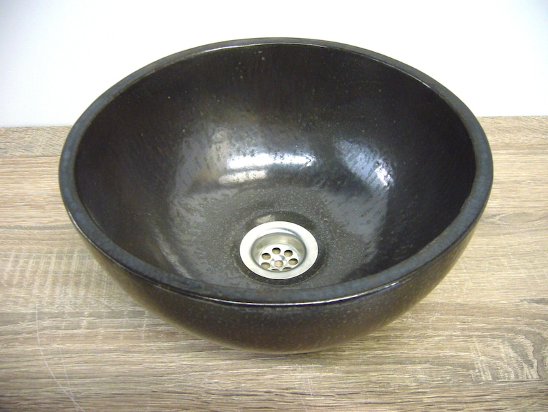 Hand washbasin in bronze-brown glaze, handmade ceramic, 27 x 12.5 cm image 1