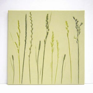Grasses in ceramic, wall picture, stove tile, handmade ceramic picture in glossy glaze, colorfully painted, approx. 33.3 x 32.5 cm, ceramics from Cologne