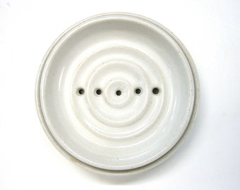 Set: soap dish with saucer, ceramic in shiny white glaze, handmade, stoneware