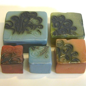 Five colorful paving stones, ceramic, handmade