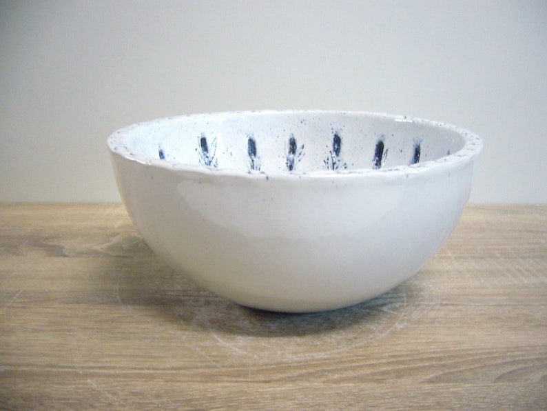 Small hand washbasin, handmade ceramics, lavender branches, blue patinated, white glazed, approx. 27.5x13cm image 4