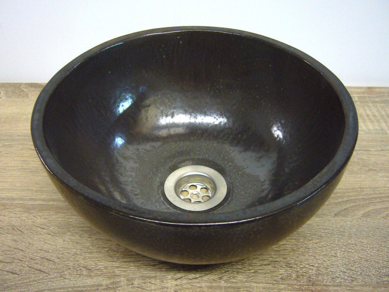 Hand washbasin in bronze-brown glaze, handmade ceramic, 27 x 12.5 cm image 4