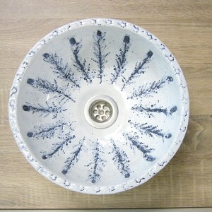 Small hand washbasin, handmade ceramics, lavender branches, blue patinated, white glazed, approx. 27.5x13cm image 2