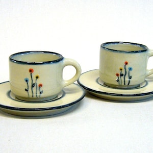2 espresso cups + plates, unique pieces, handmade ceramics