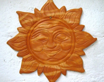 Terracotta sun, handmade, mural, wall decoration, flamed ceramic, weatherproof, 40.5 cm