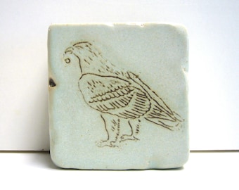 Light green handmade ceramic stone, brown patinated eagle, for hunters, bird lovers, garden, bed and path decoration, paperweight, etc.