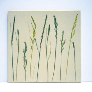 Grasses in ceramic, wall picture, stove tile, handmade ceramic picture in glossy glaze, colorfully painted, approx. 30 x 30 cm, ceramics from Cologne