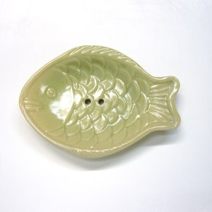 Soap dish in light green lime-colored glaze, handmade ceramic, fish bowl