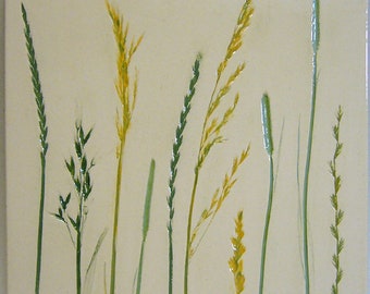 Gräser in Keramik, Wandbild, Ofenkachel