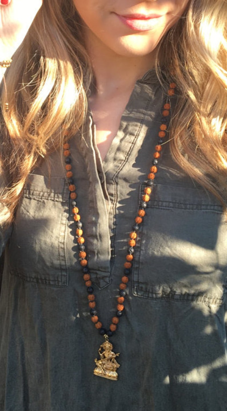 Lava Rudraksha Goddess Saraswati Pendant Pendant Neckalce Yoga Mala 108 Beads