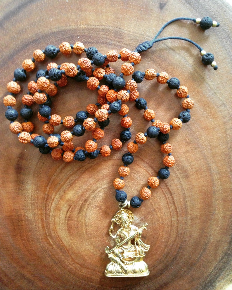 Lava Rudraksha Goddess Saraswati Pendant Pendant Neckalce Yoga Mala 108 Beads