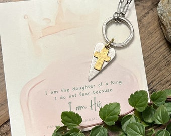 Daughter of the King Necklace for Encouragement, Heart and Cross Christian Gift Idea, Christian Jewelry for Women, Meaningful Bible Gifts