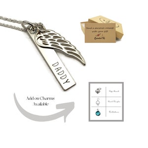 Sterling Silver Angel Wing Necklace with Personalized Name, Birthstone Memorial Gifts, Sympathy Gift Idea for Loss of Loved One, In Memory