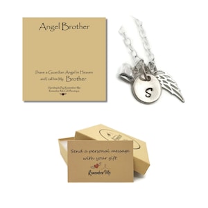 Collier commémoratif personnalisé pour la perte d'un frère en argent sterling, idée cadeau de sympathie à la mémoire d'un frère, bijoux aile d'ange
