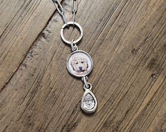 Pet Photo Necklace with Cartoon Pet Portrait Rendering, Pet Memorial Gift Idea or Cartoon Pet Gift, Pet Loss Gifts in Remembrance of Dog Cat