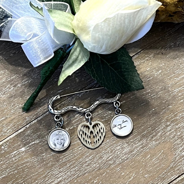 Groom Memorial Pin for Wedding, Groom Remembrance Charm with Angel Wings, Boutonniere in Loving Memory for Wedding Ceremony