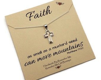 Sterling Silver Cross Mustard Seed Necklace, Christian Jewelry for Women, Scripture Jewelry, Gifts to Encourage, Faith Matthew 17:20