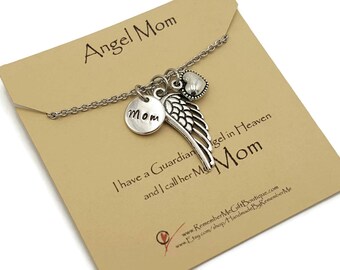 Sympathy Jewelry Mom Memorial Gift Loss Of Mother Necklace Hand Stamped With Angel Wing