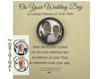 Custom Pocket Memory Stone in Memory of Mom on Wedding Day for Groom, Personalized Memorial Stone with Photo, Wedding Memorial Picture Charm