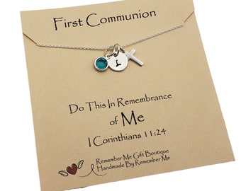 First Communion Gift Girl, Sterling Silver 1st Holy Communion Jewelry, First Communion Necklace with Personalized Initial and Birthstone