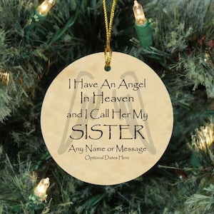 Memorial Christmas Ornament Angel In Heaven and Call Her My Sister, Memorial Ornament, Loss of Sister, Memorial Gift Idea for Men Sympathy