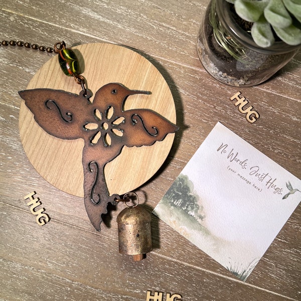 Hummingbird Wind Chime Ornament Sympathy Gift Box, Grief Care Package, Hug in a Box, Forever in My Heart Keepsake Coaster or Display