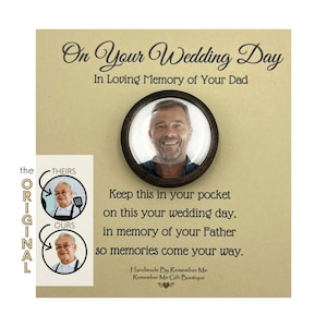 Custom Pocket Memory Stone in Memory of Dad on Wedding Day for Groom, Personalized Memorial Stone with Photo, Wedding Memorial Picture Charm