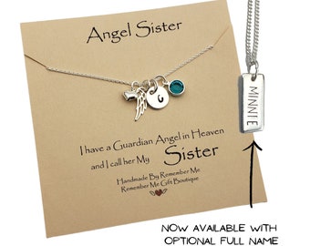 Loss of Sister, Memorial Necklace, In Loving Memory of Sister, In Remembrance of Sister Jewelry, Guardian Angel Wing Personalized Birthstone