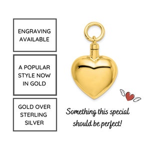 Heart Urn Necklace in Gold over Sterling Silver, Heart Cremation Jewelry, Ash Holder Necklace, Cremation Pendant, Pet Cremation Jewelry