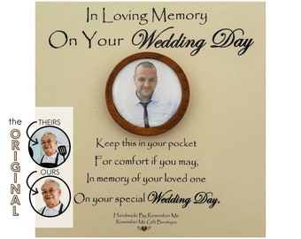 Custom Pocket Memory Stone, Personalized Memorial Stone with Photo, On Your Wedding Day Keepsake for Groom, Wedding Memorial Picture Charm