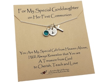 Goddaughter Gift, First Communion Gift Goddaughter, Personalized Confirmation Necklace, Baptism Gift Idea Sterling Silver Cross Birthstone