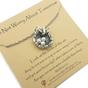 Christian Jewelry Bird's Nest, Scripture Necklace, Bible Verse Necklace, Hope Necklace, Do Not Worry About Tomorrow, Matthew 6:26