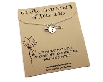 Anniversary of Loss Memorial Necklace, Sympathy Gift, Personalized Remembrance Necklace, Angel Wing Necklace, Grief and Loss Gifts