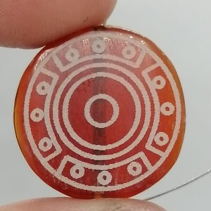 Old Roman  Red Agate Etched Round Bead Rare Concentric Circle Ring Pattern Tribal Pendant