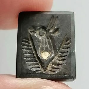 Ancient Style Black Stone Stamp Seal – Hand Carved Sacred Bird Intaglio Tablet Roman