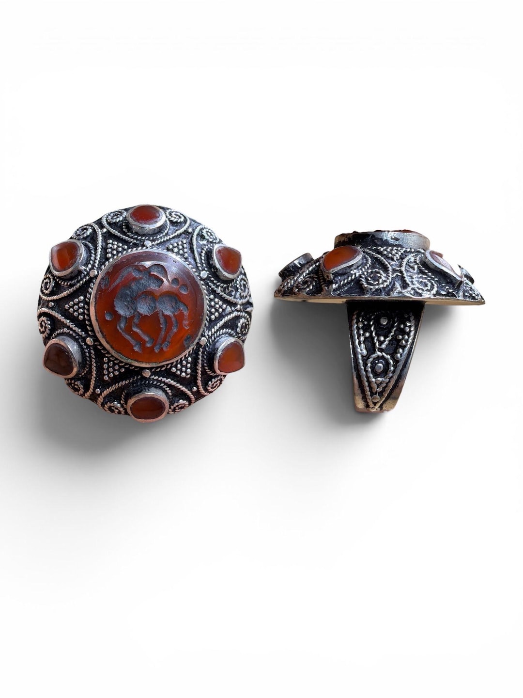 Vintage Afghan Carnelian Camel Ring – Ornate Tribal Dome Statement Ring ...
