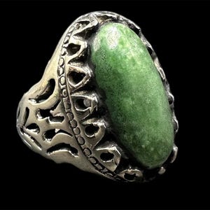 Vintage Silver Ring with Green Jade Stone | Ethnic Tribal Afghan Jewelry