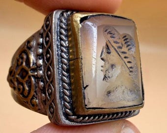 König Silber antiken römischen alten Achat Intaglio Siegelstein wunderbare Ring
