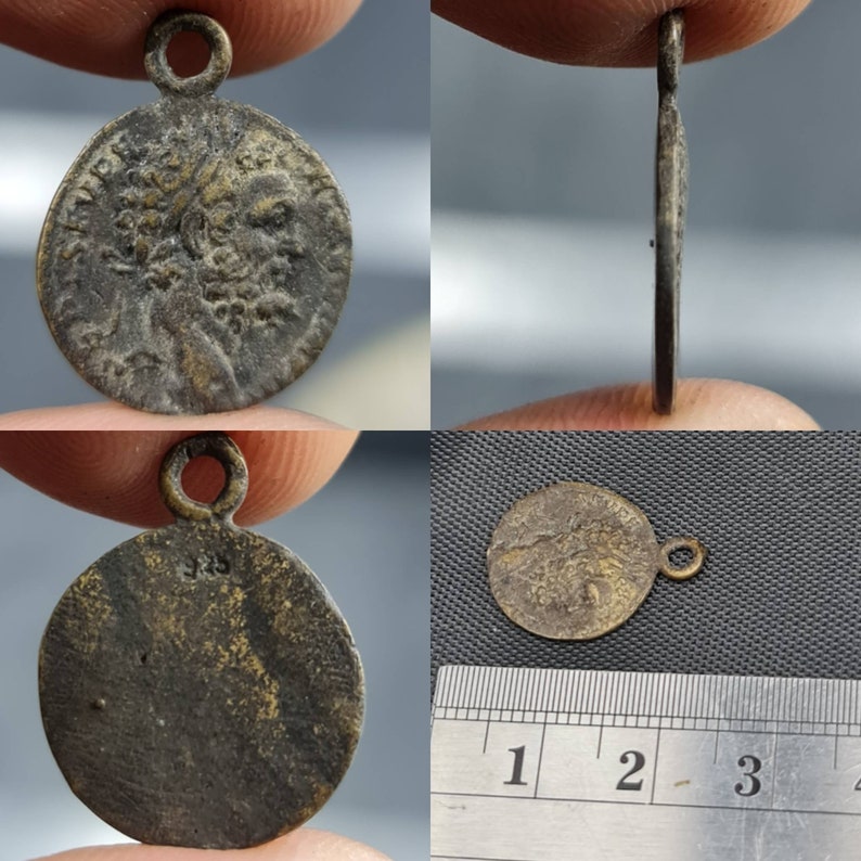 Beautiful old roman king bronze unique pendant.