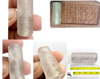 ササン朝近東の古い円筒印章の凹版クリスタルクォーツストーンビーズ