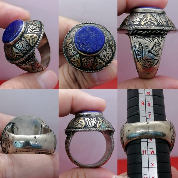 アフガニスタン　ラピスラズリ シルバーリング 高品質 アフガニスタン産 ラピスラズリ シンプルシルバーリング 12号