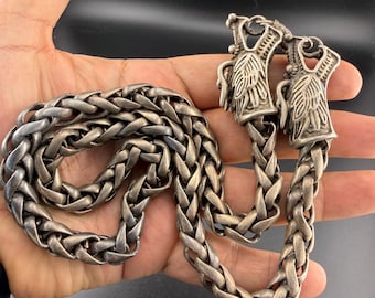 Handmade Tibetan Silver Dragon Head Chain Necklace