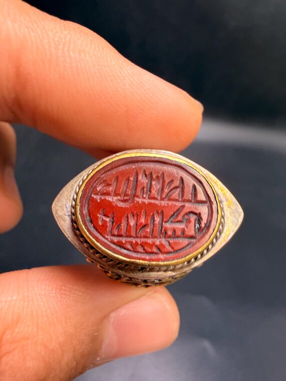 Islamic inscribed red agate ring – silver handcra… - image 2