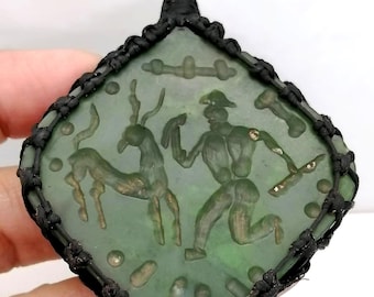 Carved Roman old  Jade Hunter Pendant – Deer Intaglio Amulet