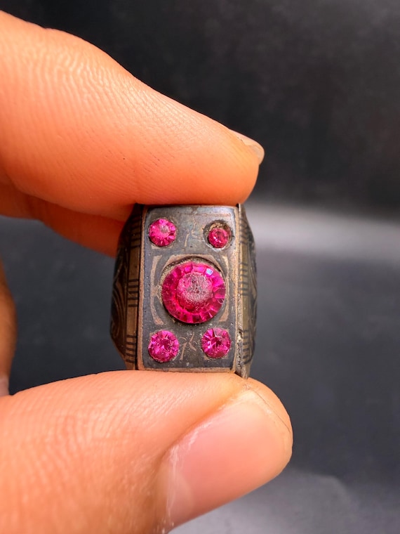 Vintage red ruby gemstone warrior silver  ring – … - image 1