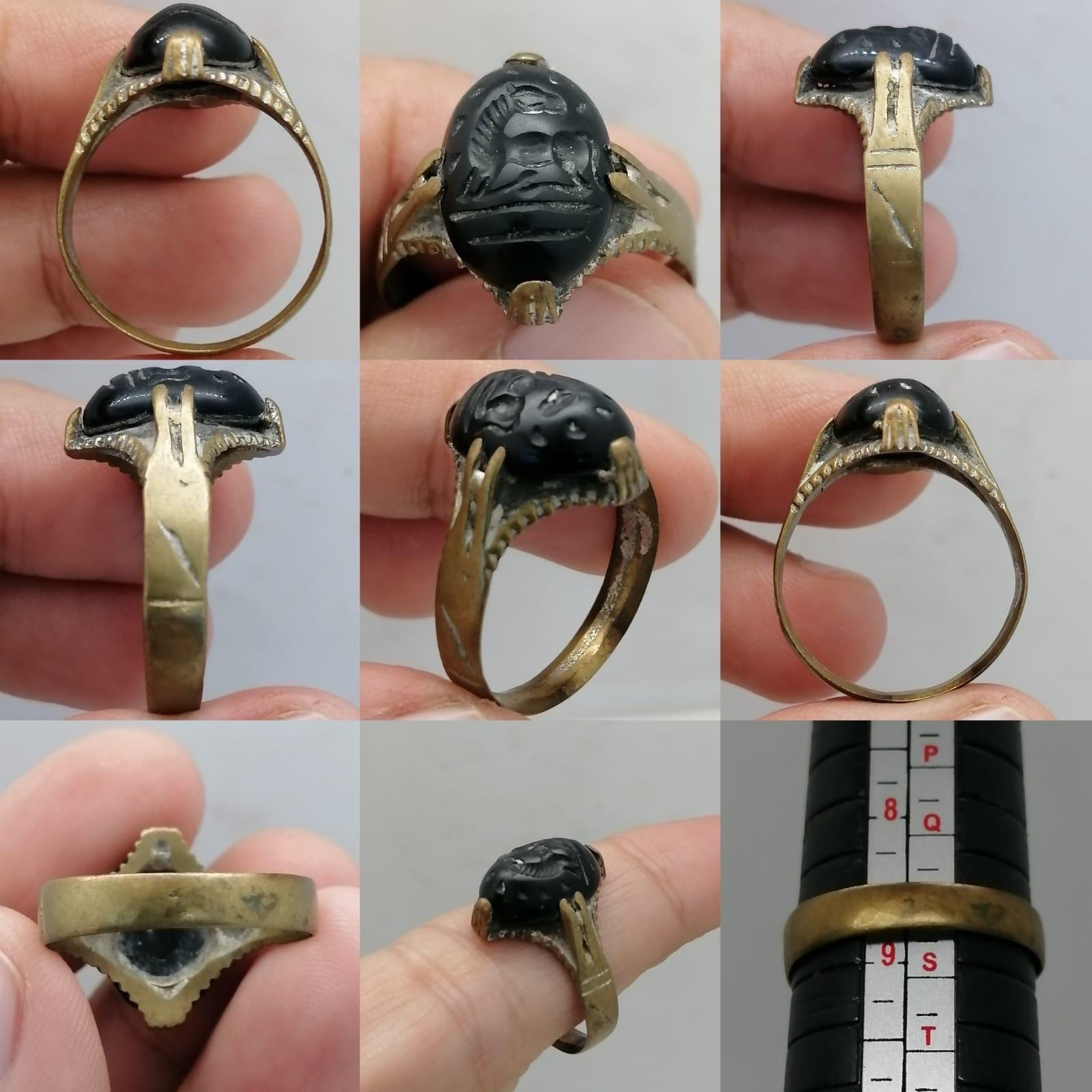 Vintage Intaglio Horse Ring – Hand Carved Black Stone, US Size 9
